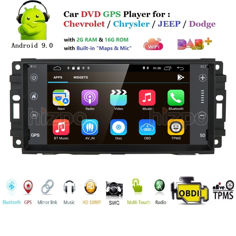 Автомобильный монитор Android9.0 GPS плеер для Wrangler Компас Grand Cherokee 2008 2011 Навигация
