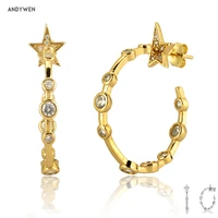 andywen 925 sterling silver gold large hoops 30mm zircon cz heavy rock punk round luxury jewelry 2020 fine jewelry fashion