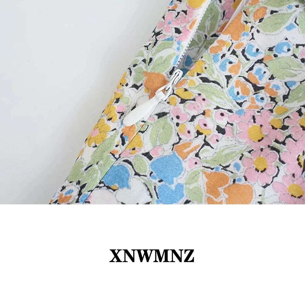 

XNWMNZ 2021 Summer women floral print mini dress Woman v-neck straps short robe Ladies Chic Side Zip Smocked Elastic Dresses