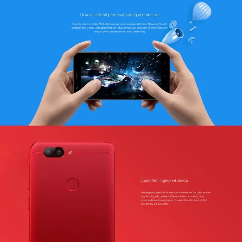 Мобильный телефон ELEPHONE P8 mini, 4G, 4 Гб ОЗУ, 64 Гб ПЗУ, Восьмиядерный процессор MTK6750T, Android 7,0, 5,0 МП, отпечаток пальца, ID, дюймов, мобильный телефон