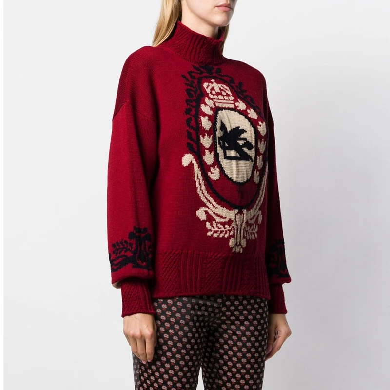 Осенний дизайнерский красный свитер винтажный пуловер для женщин водолазка