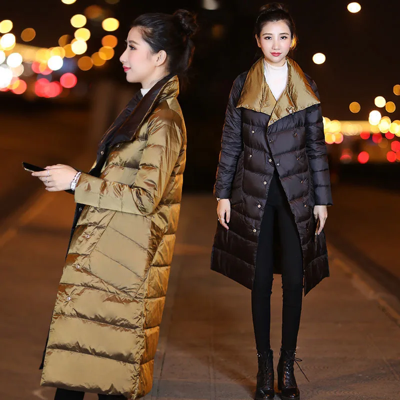 

5XL Duck Down Jacket Women Winter Outerwear Coats Female Long Casual Light ultra thin Warm Down puffer jacket Parka reversible