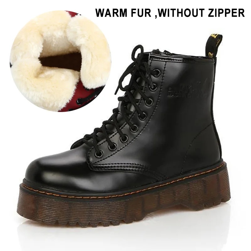 black fur LAKESHI/женские ботинки на толстой мягкой подошве; полусапожки в стиле панк; женская обувь из натуральной кожи; женские осенние ботильоны на толстом каблуке; женские ботинки - Цвет: black fur