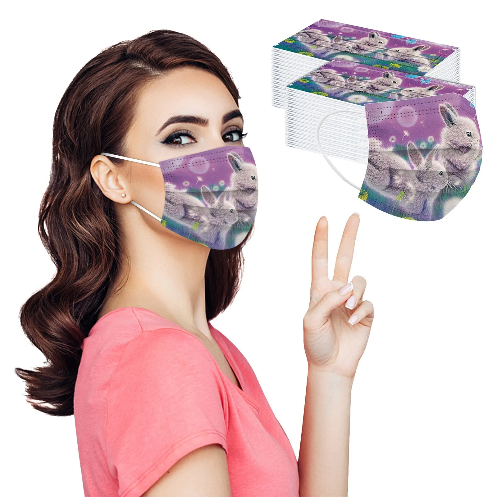 

Adult's 10/20/30/50/100PCS Disposable Face Mask Fashion Printed Cartoon Easter Masks Three Layer Facemask Mascarillas Mondmasker