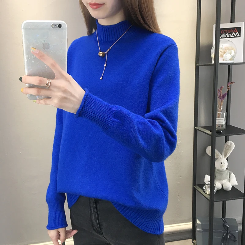 Женский вязаный свитер с длинным рукавом TIGENA водолазка свободный джемпер для