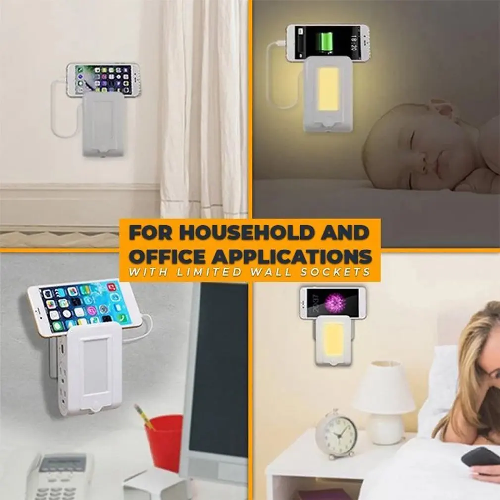 5in 1 LED Night Light Control Auto Sensor Usb Socket Charging Rack Dual Adapter Mobile Phone | Освещение