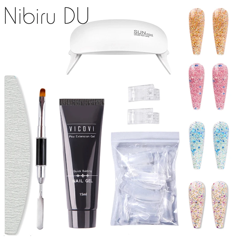 

15 мл поли расширенный набор гелей для ногтей акрил быстрое наращивание Советы УФ-лампа Кисть верхние формы для строительства инструмент дл...