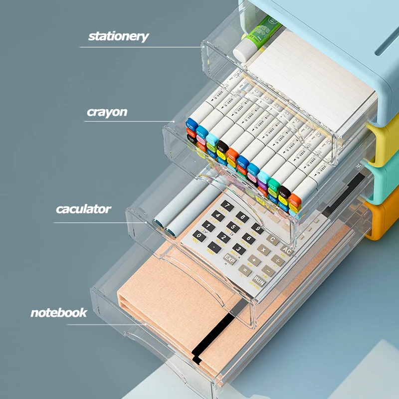 Ящик для хранения пластиковый с выдвижными ящиками, стопкующийся органайзер для косметики, домашнего офиса, мелочей и канцелярии.