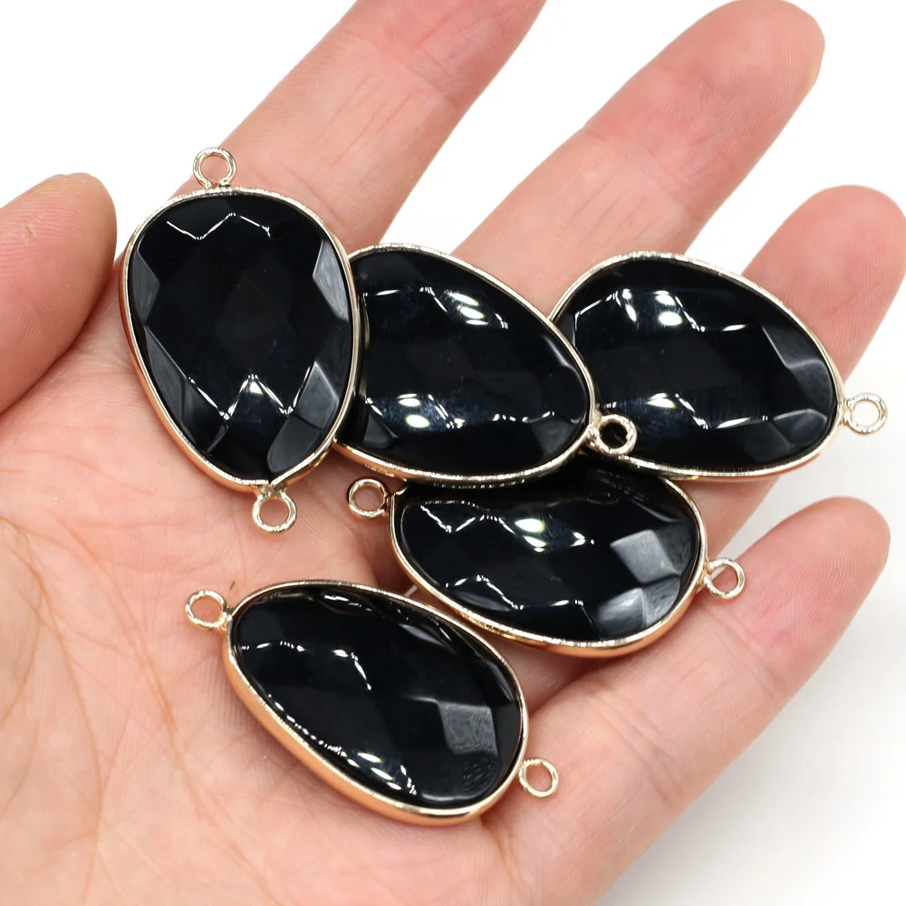 

Natural stone drop-shaped Pendants Black Onyx double hole connector for Jewelry Making DIY necklace Bracelets accessories