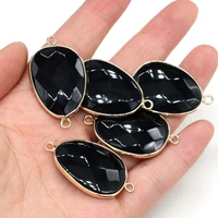 natural stone drop shaped pendants black onyx double hole connector for jewelry making diy necklace bracelets accessories