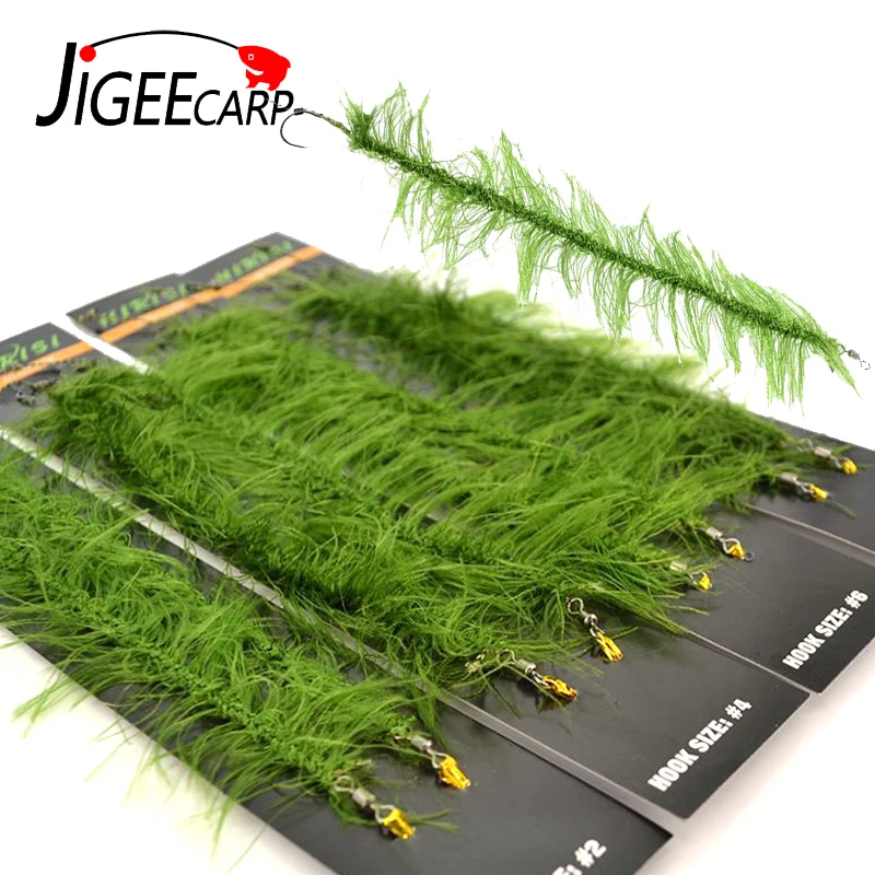 

JIGEECARP 2Rigs/lot Realistic Weed Carp Fishing Rigs Line Set Freshwater Fishing Tackle with Classic Carp Hook Size #2 #4 #6 #8