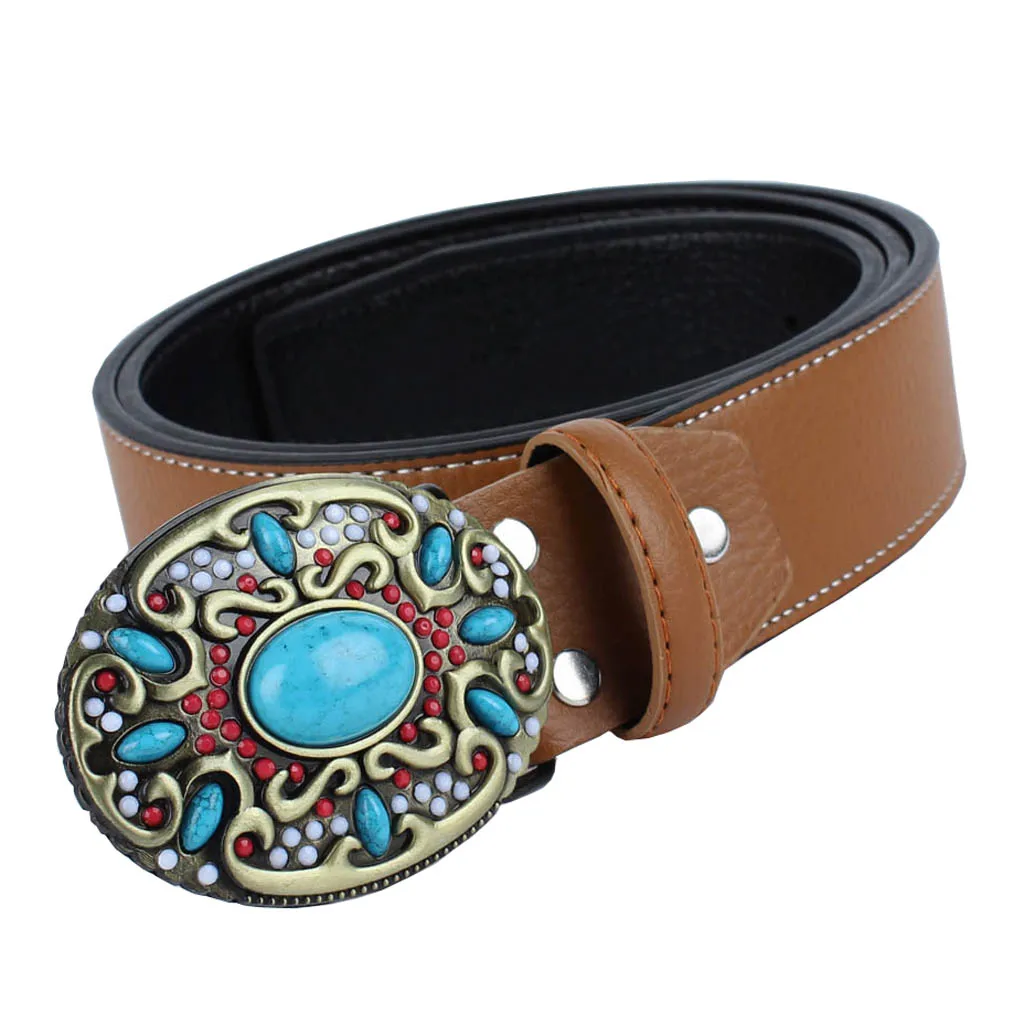 

Bohemian Leather Waist Belt Western Buckle Boho Fashion Women Casual Brown