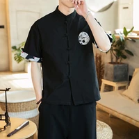 summer thin short sleeved tang suit chinese style embroidered stand collar loose large size shirt mens hanfu