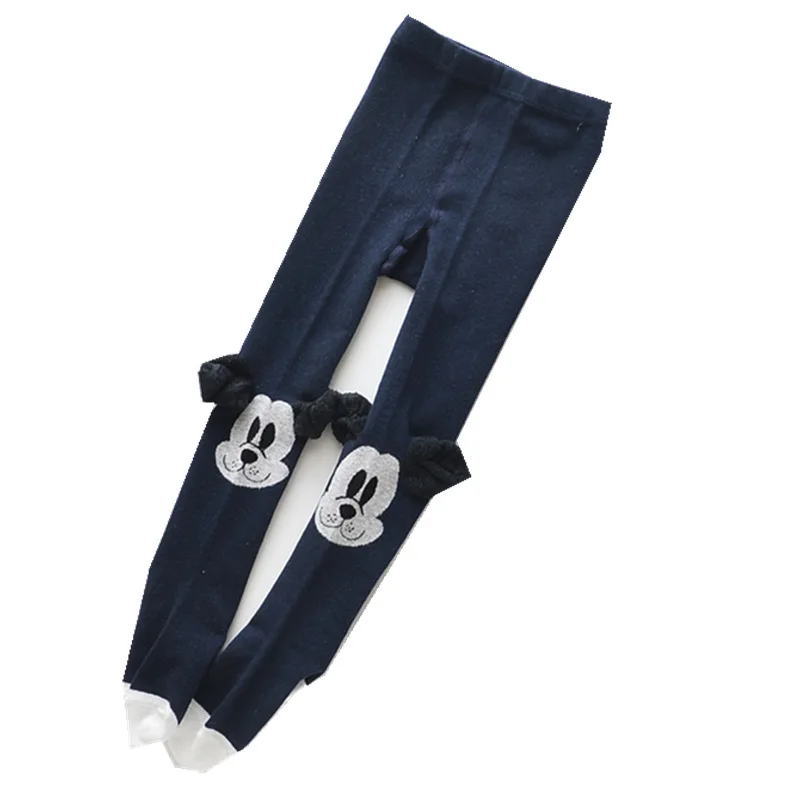 Navy blue Леггинсы для девочек хлопковые детские леггинсы с 3D рисунком собаки колготки на застежках, чулки для танцев детские леггинсы для девочек на осень и зиму - Цвет: Navy blue