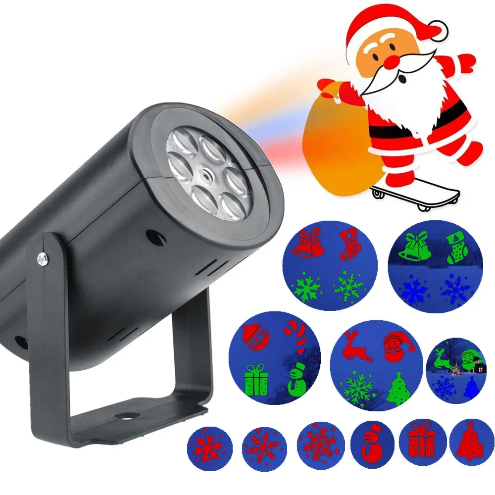 Рождественский автоматический вращающийся светодиодный проектор с 12 узорами