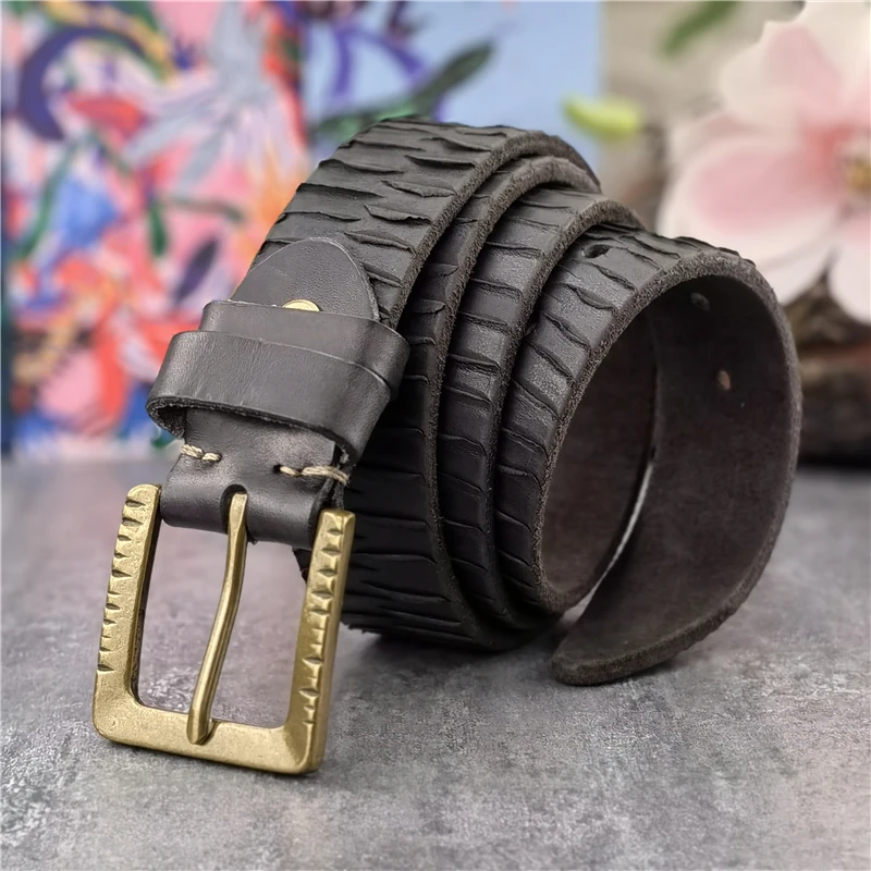 

Retro Brass Belt Buckle Luxury Hand Carved Super Thick Genuine Leather Men Design Belt Ceinture Homme Waist Belt Male MBT0543