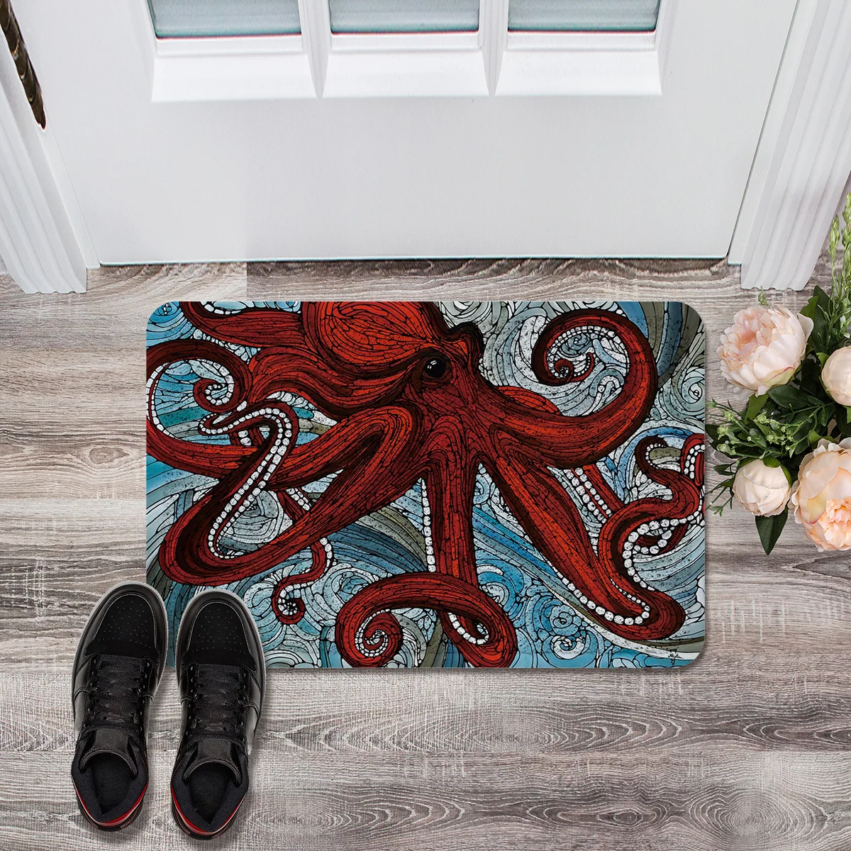 Красный осьминог море ПВХ коврик для двери открытый Крытый провод петля
