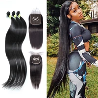 30 40 inch bundles with 6x6 4x4 lace closure straight weave peruvian human hair remy hair extension 180 density for black women