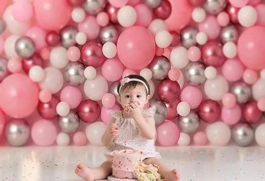 

Mehofond Girl 1st Birthday Party Photography Pink Balloon Cake Smash Baby Shower Child Portrait Photo Backdrop Studio Photophone