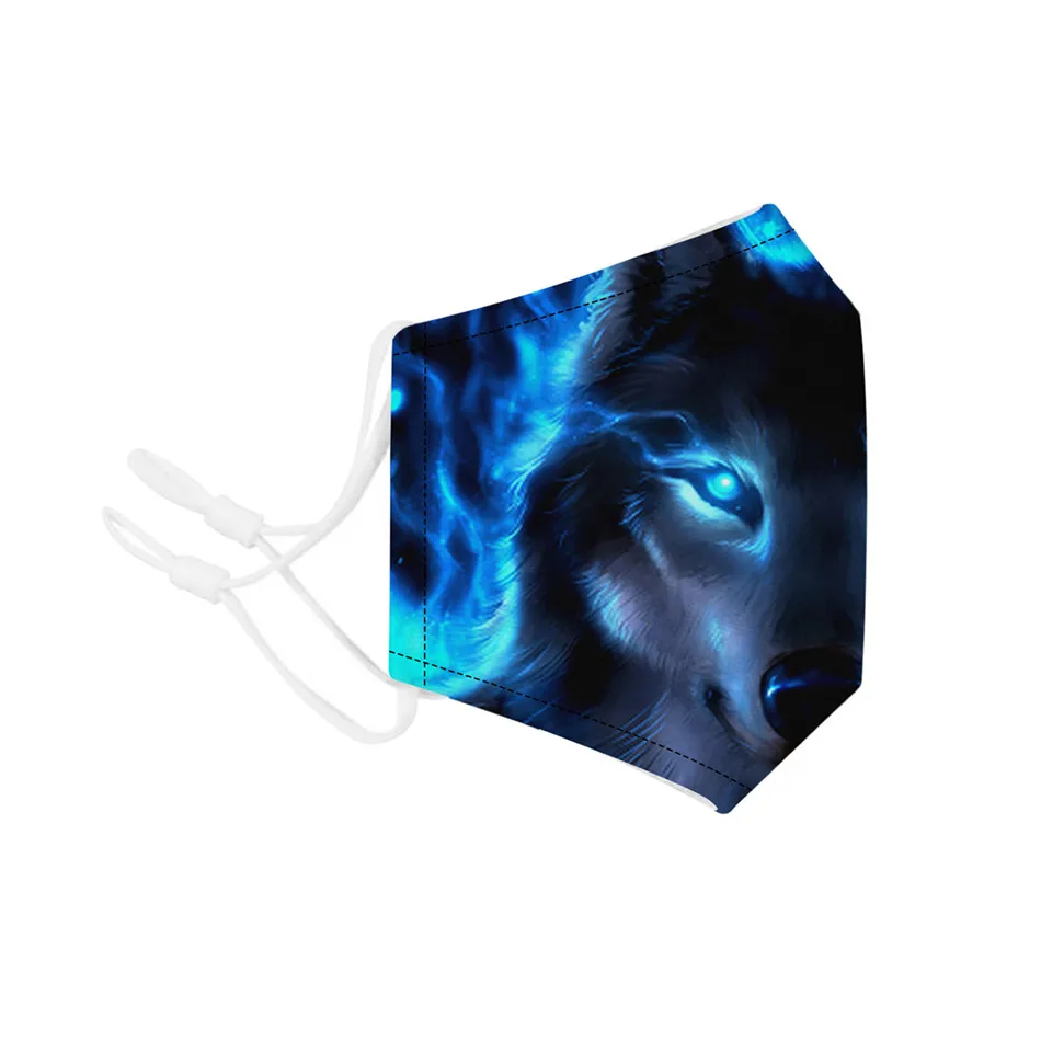 Маска многоразовая с принтом животных волка кошек собак фильтровальная бумага