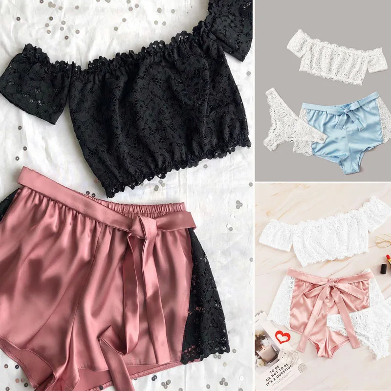 Сексуальный кружевной халат для женщин Babydoll Нижнее Белье для сна бюстгальтер пуш-ап стринги комплект из 3 предметов ночное белье пижамные комплекты