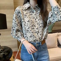 autumn new style korean long sleeved shirt female simple temperament professional lapel shirt ol chiffon top blouse women