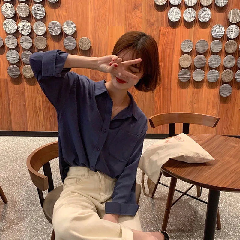 

Fashion Simple Long Sleeve Shirt Women White Red Blouse Autumn Winter Streetwear Top Shirt Pocket Button Up Ladies Office Blouse