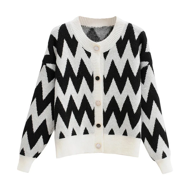 

Cardigan sweater 2021 Autumn and winter new style round neck matching color fragrance wind long-sleeved sweater