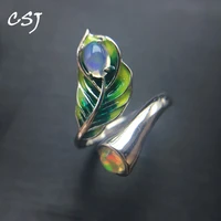 csj natural opal rings change fire color in 925 silver adjustable enamel rainbow ring fine jewelry for women lady party gift box