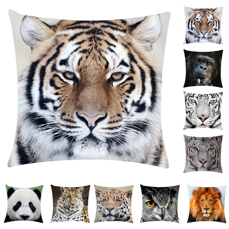 

45x45cm Crystal Velvet Animal Tiger Lion Printing Throw Pillow Case Bedside Waist Pillow Sofa Cushion Cover
