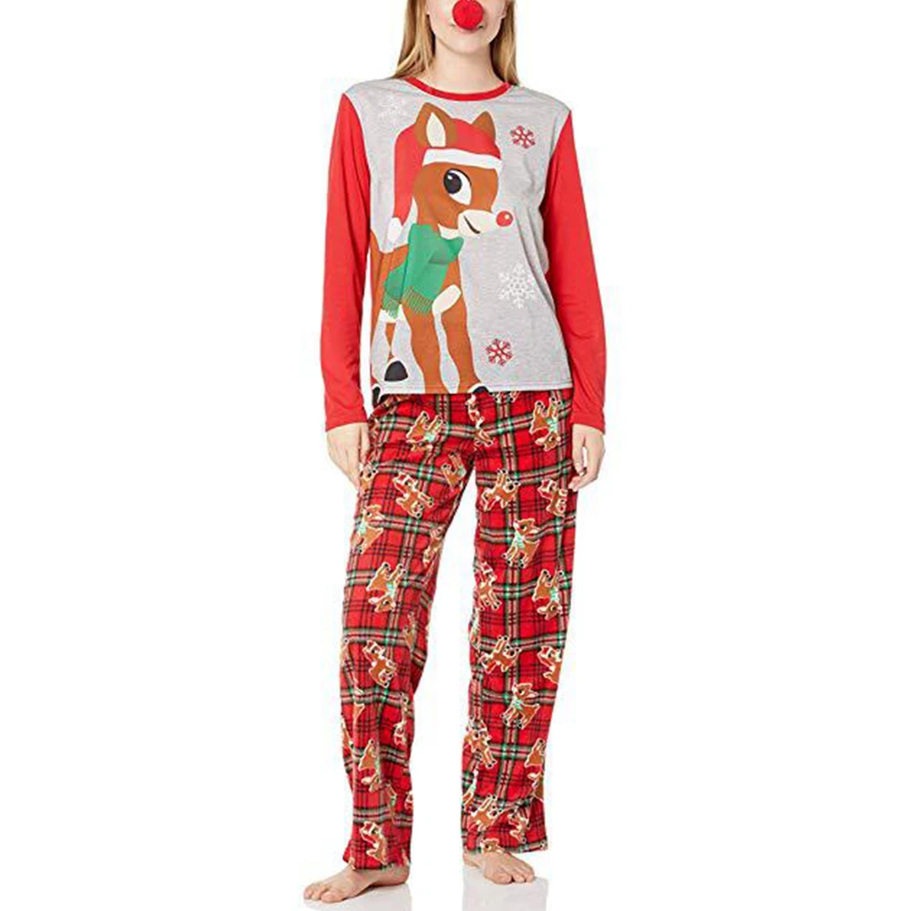 Одинаковые рождественские пижамы для всей семьи Мягкая футболка с длинными