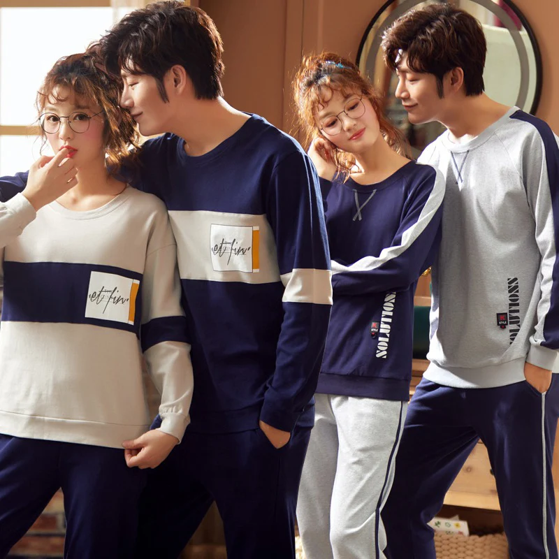 2020 осень пижамы с длинным рукавом костюмы для пар длинными рукавами Хлопковая