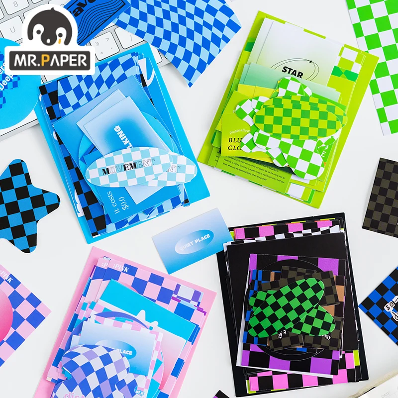 

Mr.Paper 4 Designs Milky White PVC Sticker Pack Checkerboard Series DIY Photo Album Diary Decoration Collage Material Sticker