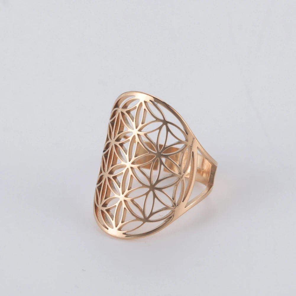 Нержавеющая сталь Skyrim Регулируемые кольца цветов жизни для женщин и девочек