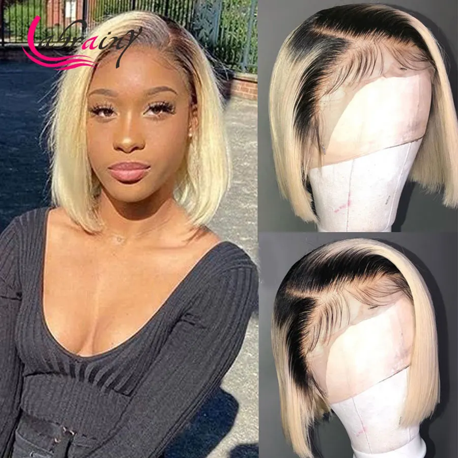 

Ombre 613 Blonde Bob Human Hair Wig Hd Transparent 13X6 Lace Frontal Short Cut Wigs For Black Women Pre Plucked Bleached Knots