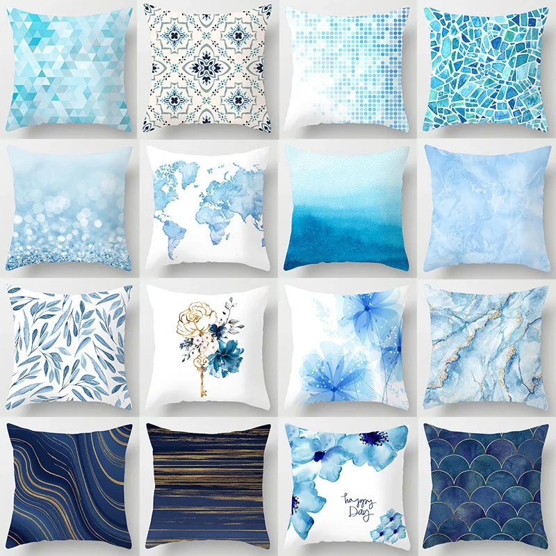 

Lake Blue Marble Geometric Cushion Cover Sofa Decorative Pillowcase Throw Pillow Case Home Decor Pillows Covers 45*45cm