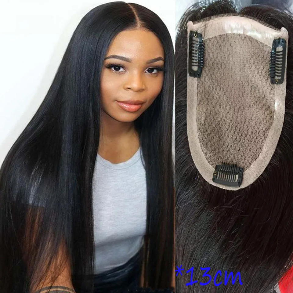 BYMC 8*15cm Straight mono+pu Hair Topper Hairpieces for Women 100% Natural Full Lace +PU Made Remy Human Wig Toupee Hair