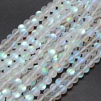 5 strand frosted synthetic moonstone round beads 6mm 8mm 10mm 12mm half ab color plated bead strands for jewelry diy making