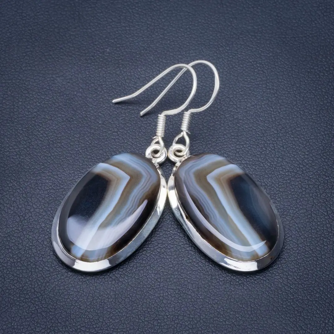 Натуральный Ботсвана Агат ручной работы уникальный 925 пробы серебряные серьги 1 75