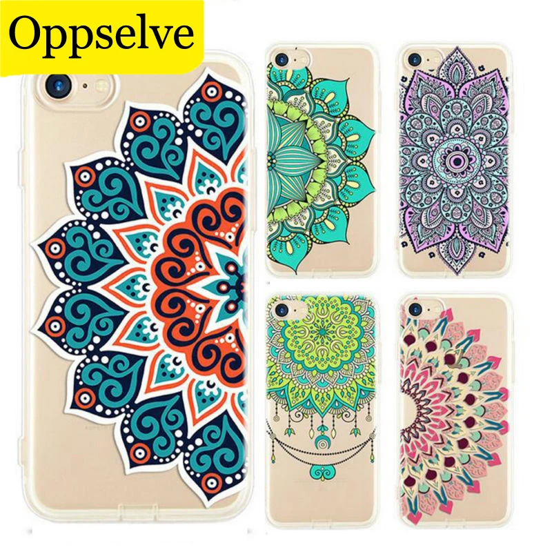 

Oppselve Soft TPU Retro Case For iPhone 6 S 6S 7 8 Plus Floral Paisley Flower Mandala Henna Clear Silicone Cover Coque Capinhas