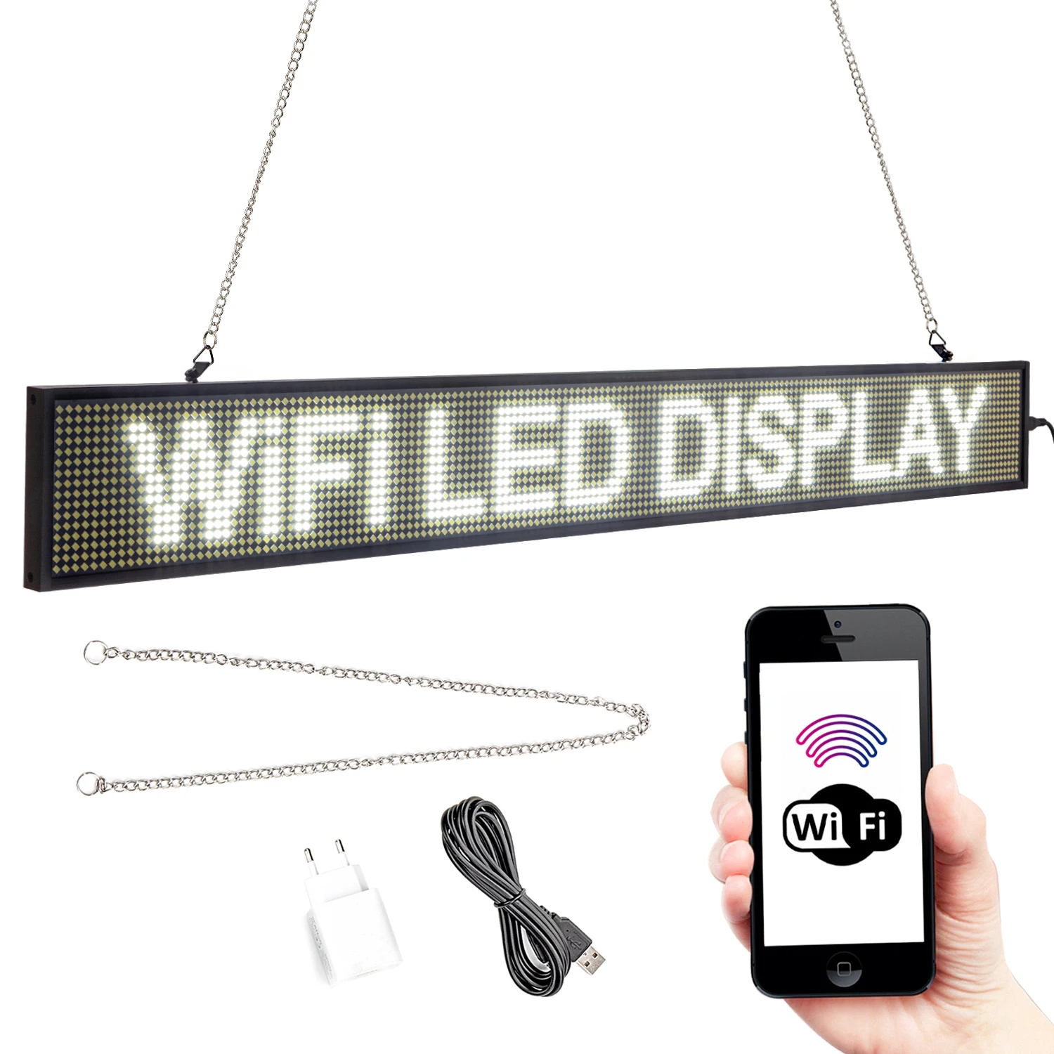 

82CM EU White P5 SMD Led Sign Programmable Scrolling Message LED Display Board with Metal Chain Time countdown display