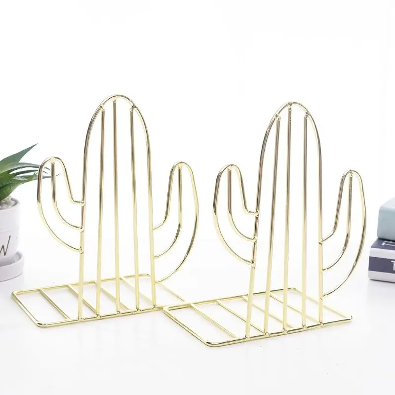 

Y1UB 2PCS/Pair Creative Cactus Shaped Metal Bookends Book Support Stand Desk Organizer Storage Holder Shelf