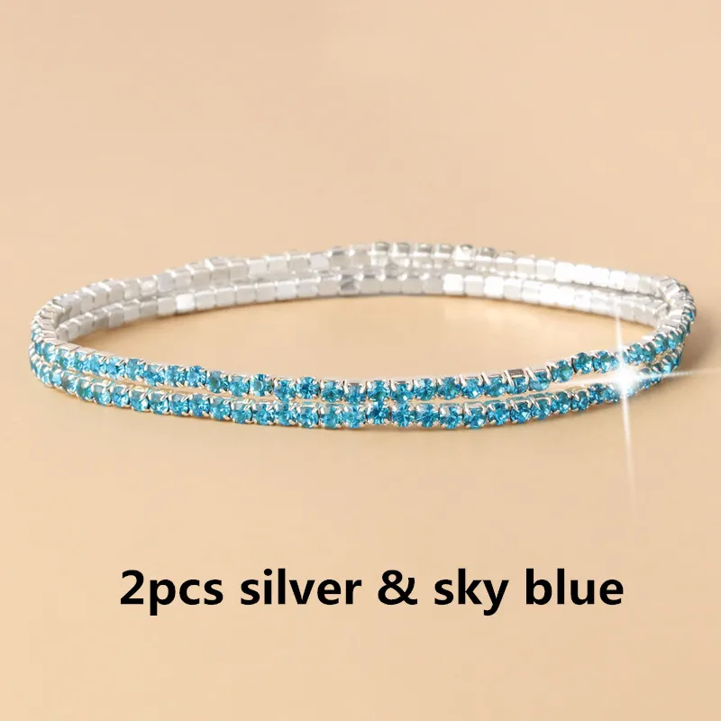 2pcs silver skyblue 1-2 шт набор циркониевый регулируемый браслет для женщин шариковая направляющая Кристалл CZ золото/серебро цвет ювелирные изделия Pulseira Feminina - Окраска металла: 2pcs silver skyblue