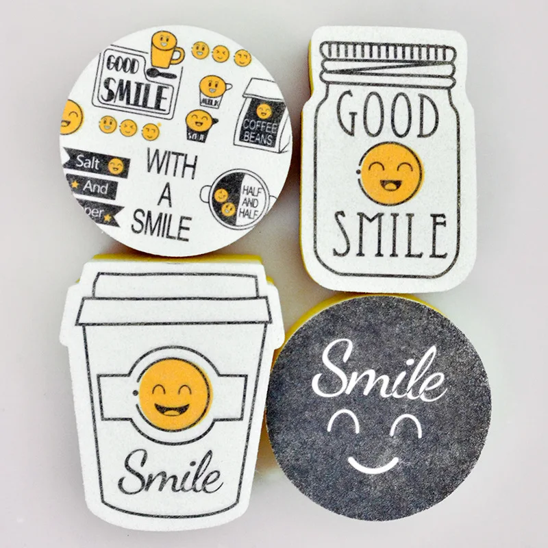 

4Pcs Smiley Face Dishwashing Thick Sponge Strong Decontamination Dish Washing Cloth Kitchen Cleaner Sponges Scouring Pads