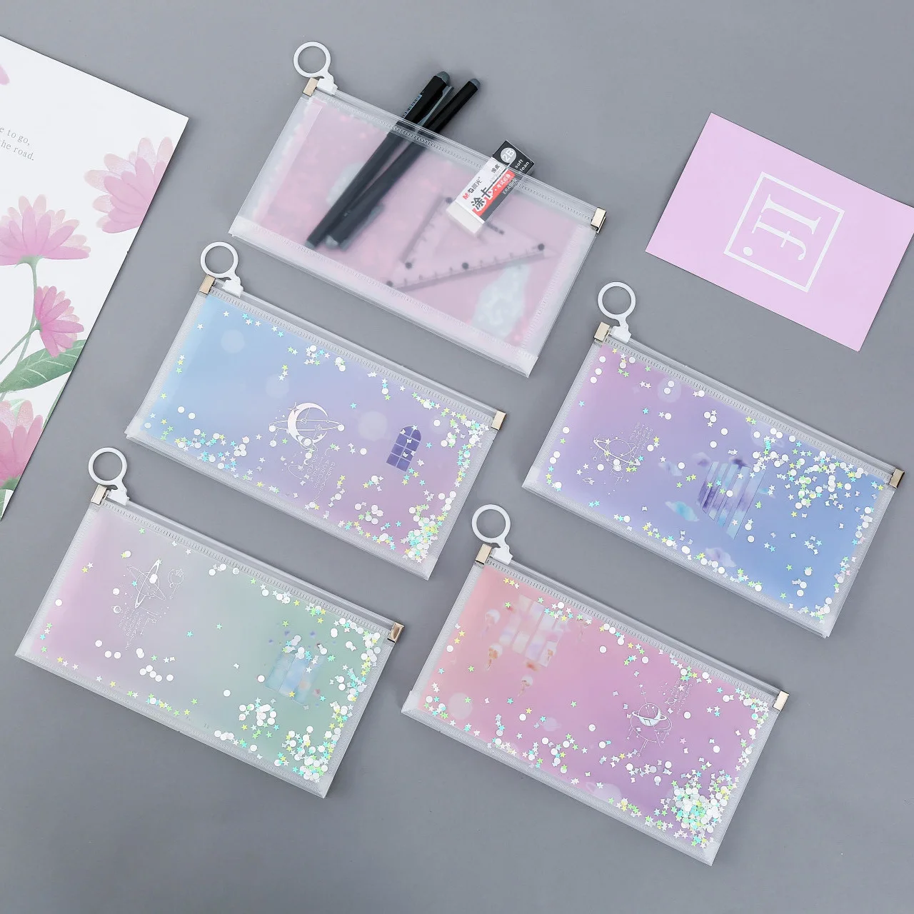New quicksand sequins A4 file bag pp folder custom zipper B6 storage bill Pencil case pvc document files | Канцтовары для офиса и