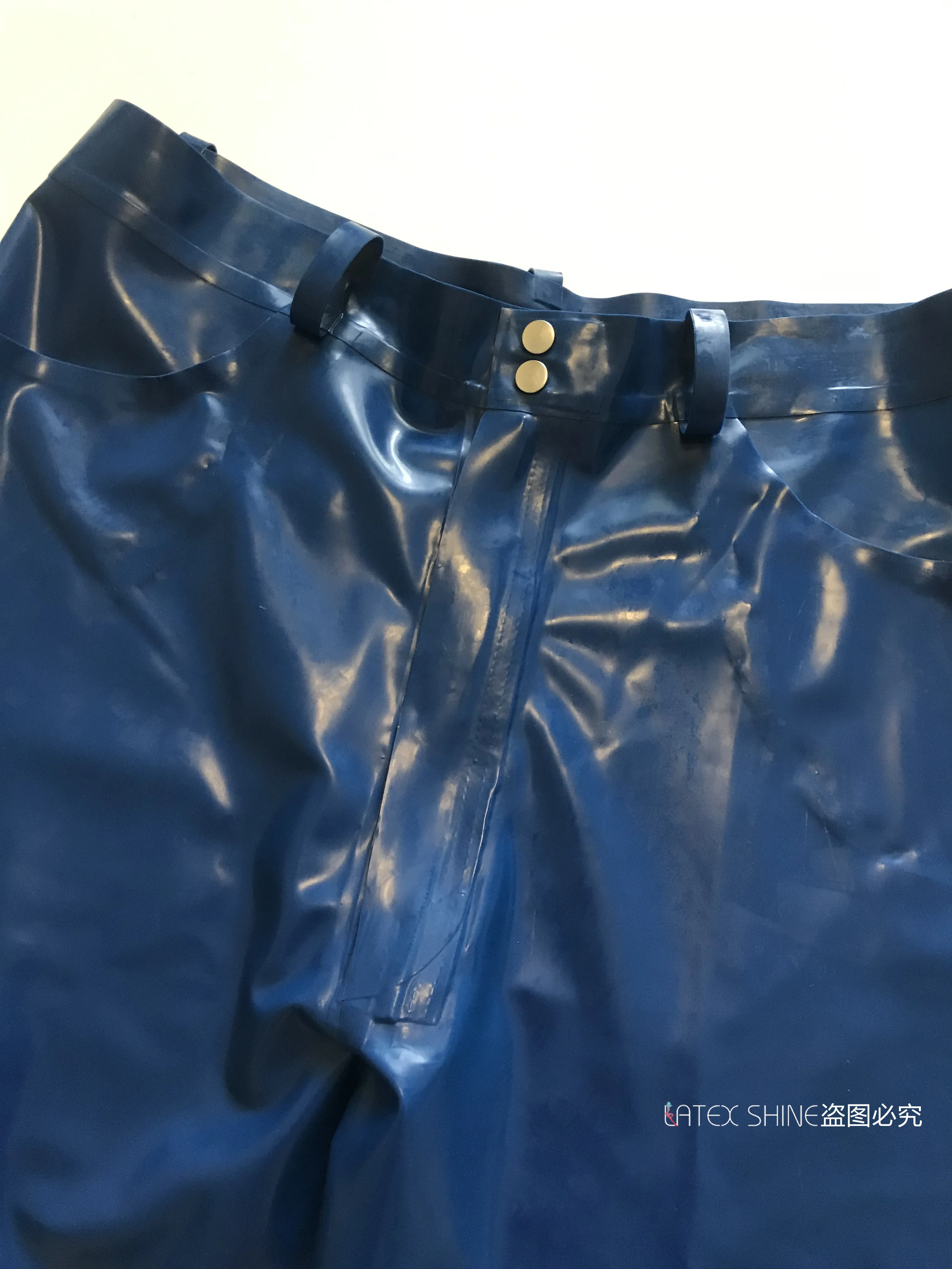 Сексуальные мужские синие латексные фетиш брюки резиновые Джинсы Карманы с