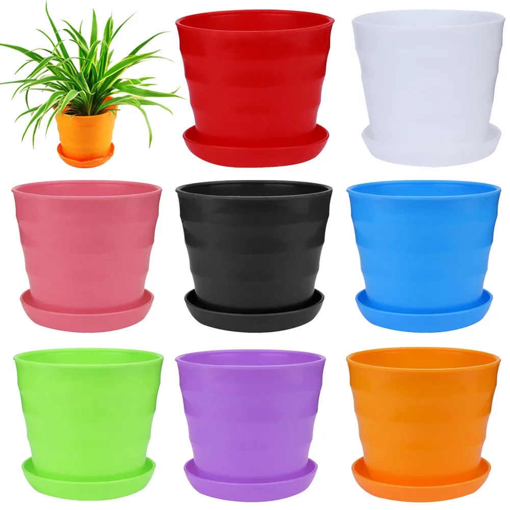 

Colorful Mini Flower Pot Succulent Plant Flowerpot Home Office Decor Plastic Flower Pot With Trays Multicolor Flowerpot #632