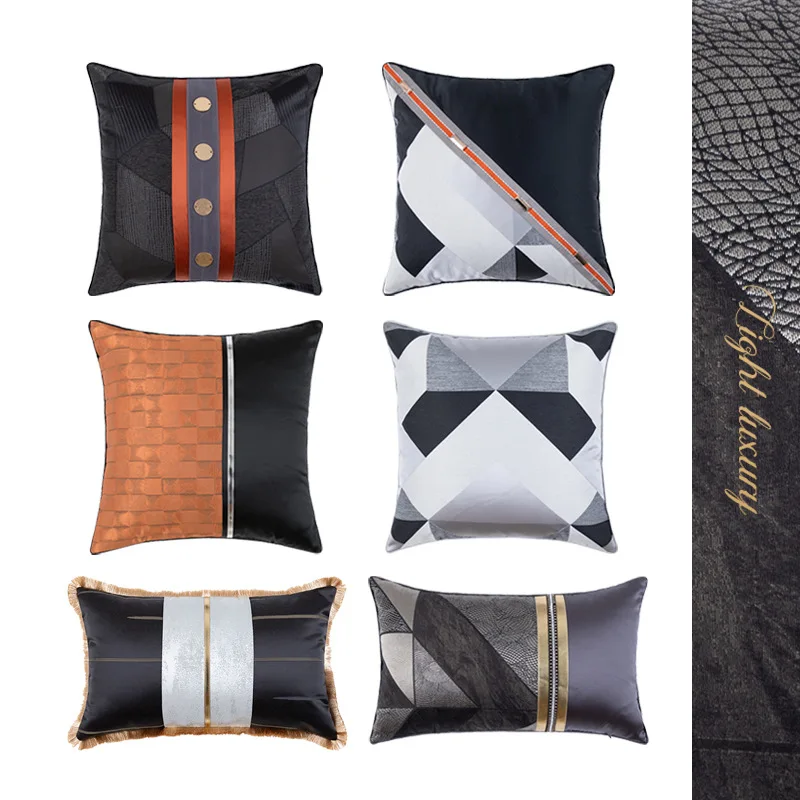 

American Style White Black Cushion Covers Soft Embroidery Button Geometry Pillow Cases Home Decorative for Sofa Car