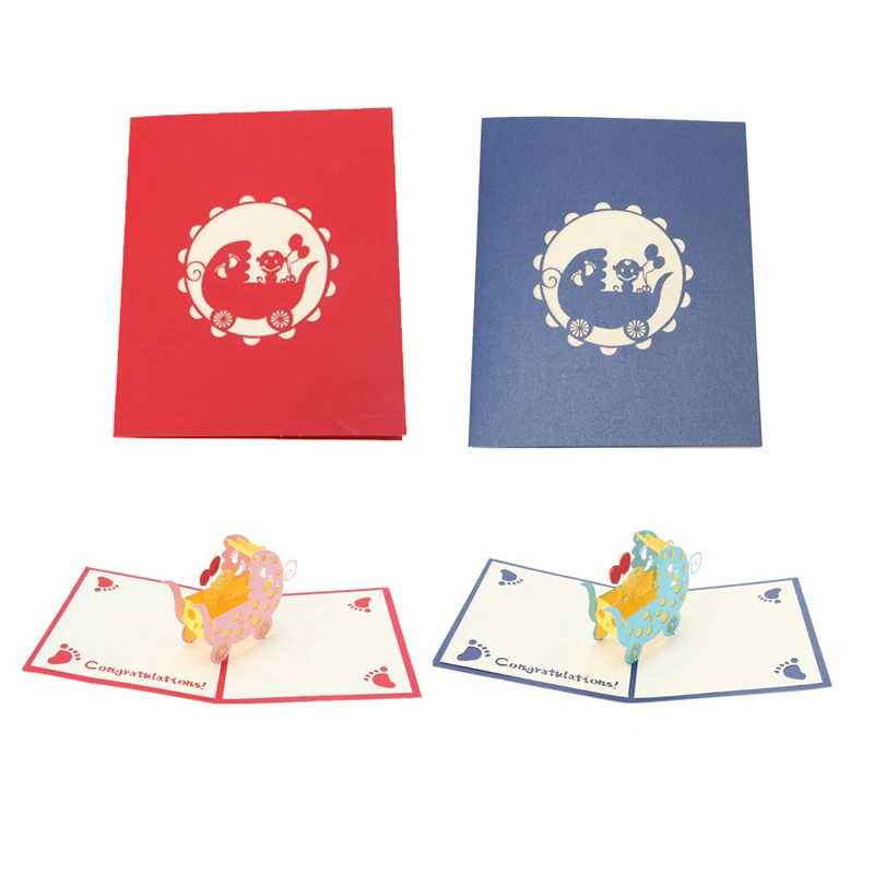 

3D Baby CarriagesGreeting Card Up Paper Cut Postcard Birthday Party Gift P82C