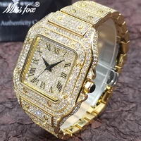 missfox hip hop square men watches top business brand iced out quartz roman aaa watch luxury 18k gold clocks rel%c3%b3gio masculino